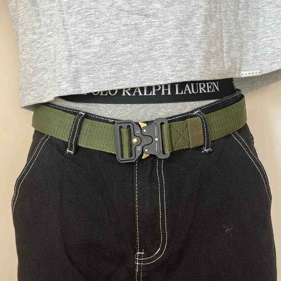 Y2K utility army green tactical military unique buckle design belt - Picture 6 of 6